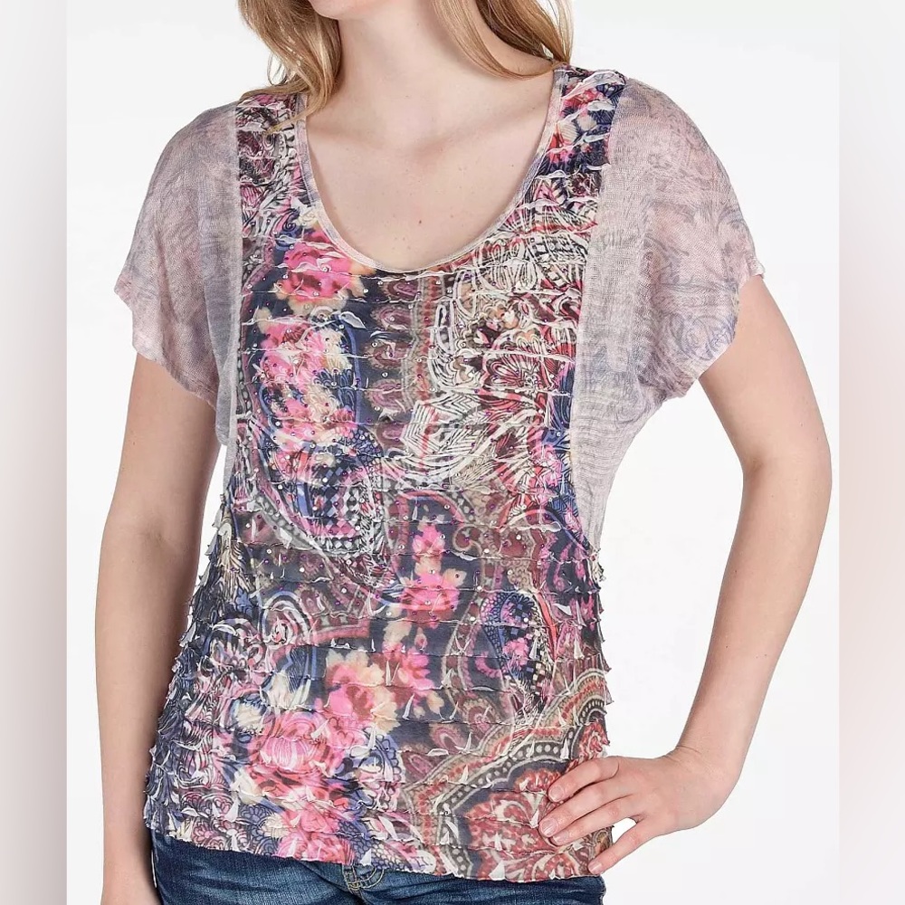 Buckle Daytrip Floral Sequin Top Vintage Rose Graphic Tee Medium M